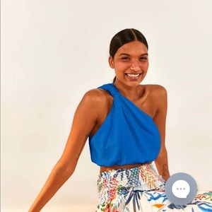 Blue One-Shoulder Knot Top